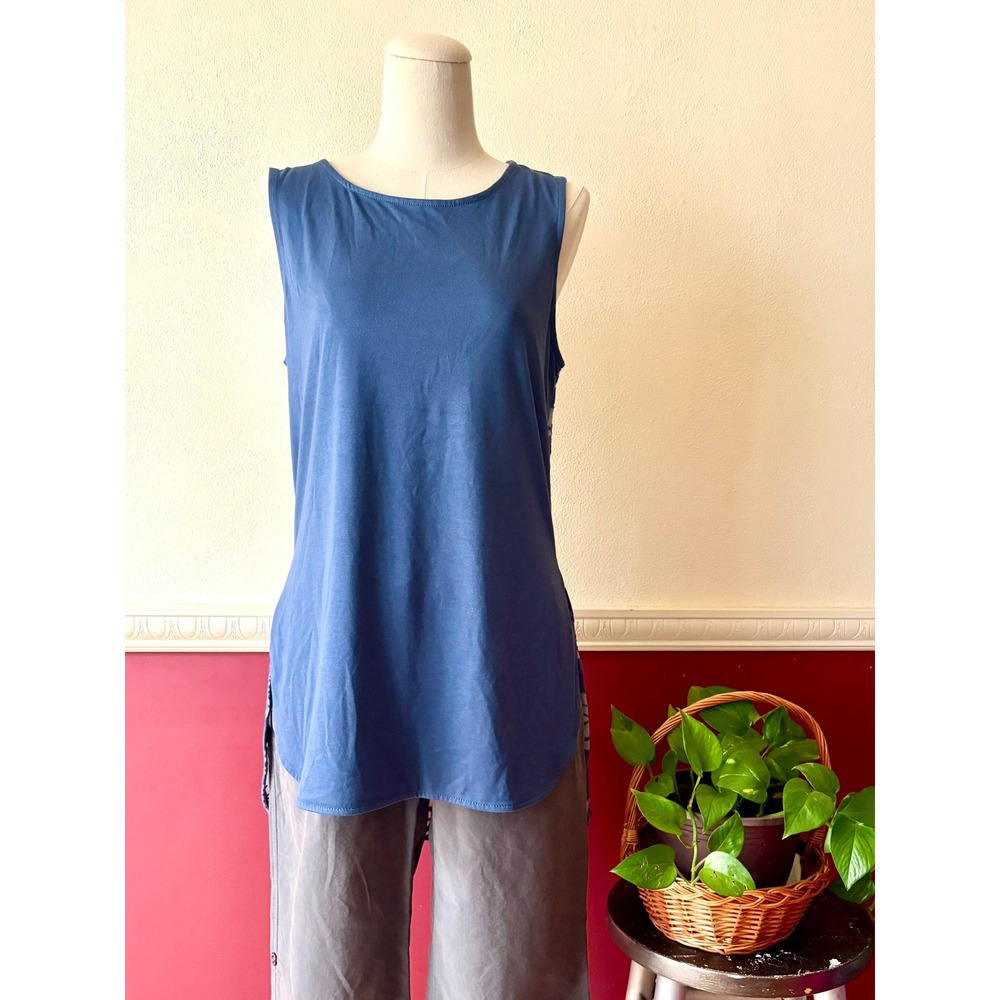 Tangerine Burnout Layered Jersey Stretch Tank Top M Blue Athletic Active Yoga